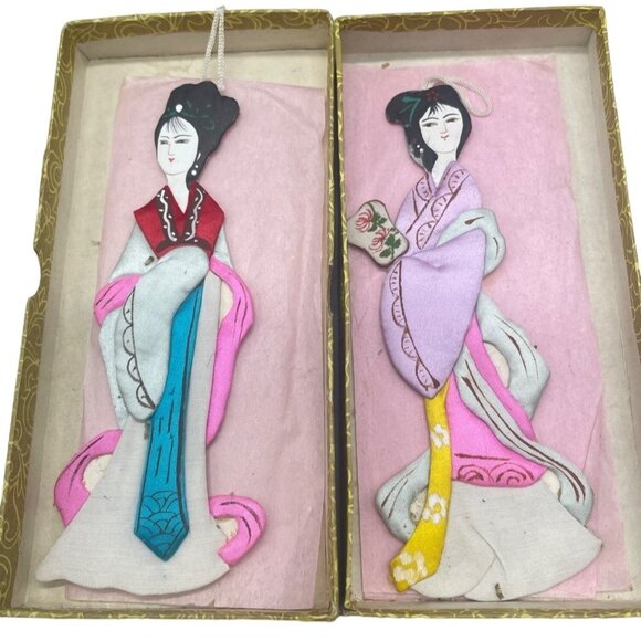 Vintage ornaments 2 Silk Chinese Ladies Lillian Vernon 6603 box layered 6" READ - Picture 1 of 7